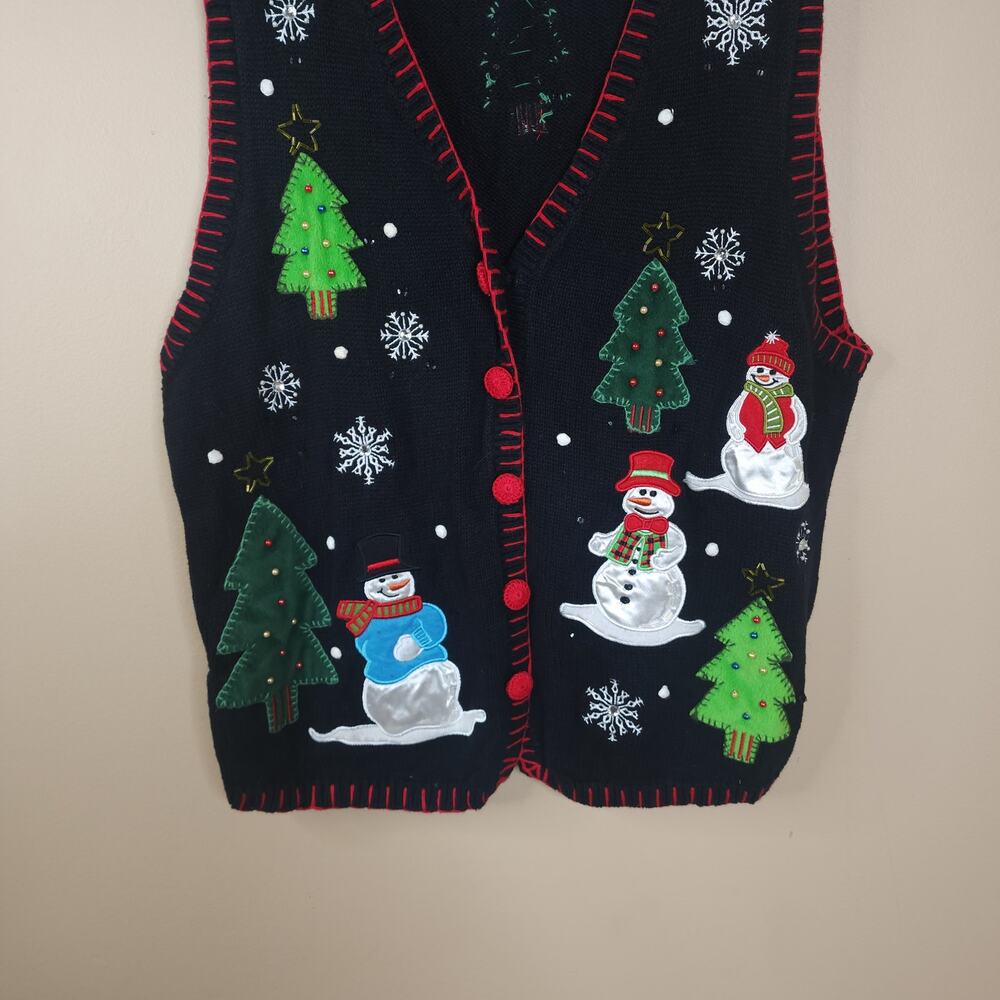 Vintage Basic Editions Black Tacky Button Sweater… - image 2